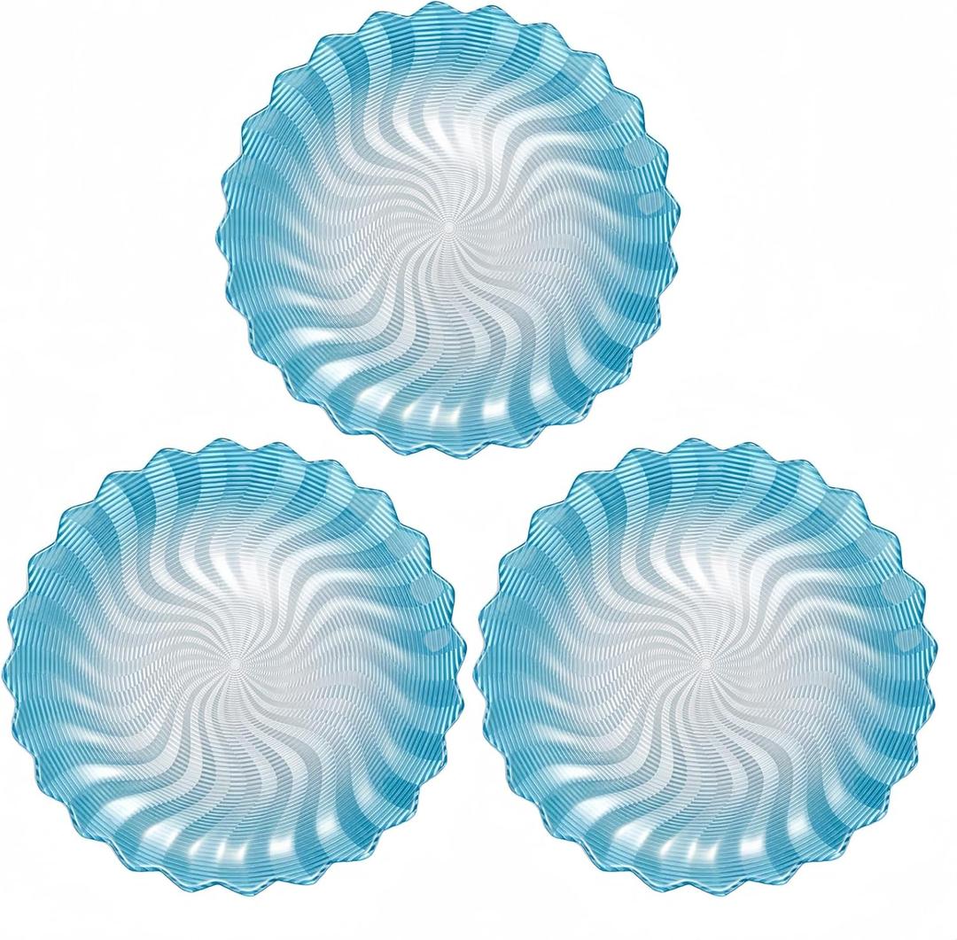 3-Piece 8.3" Glass Dinner Plates,Colored Round Plates, Salad Plates, Chip and Scratch Resistant, Microwave and Dishwasher Safe