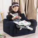 MOMCAYWEX Kids Sofa, 2-in-1 Flip-Out Foam Couch with Soft Sherpa Cover, Cozy Play Lounge Chair, Dark Blue, Medium