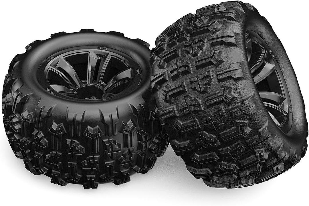 HYPER GO 16300 1:16 Scale RC Car Accessories Wheels, Spare Parts RC Vehicle Wheels & Tire Sets for H16SC & H16DR & H16BM & H16GT (Pair) (Black)