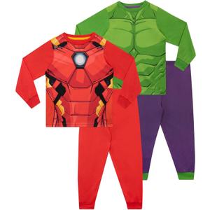 Marvel Pajamas | Hulk and Iron Man Boys' Pajama Sets | Avengers Pjs for Kids | 2 Pack Long Sleeve Pj Set (4, Multicolored)