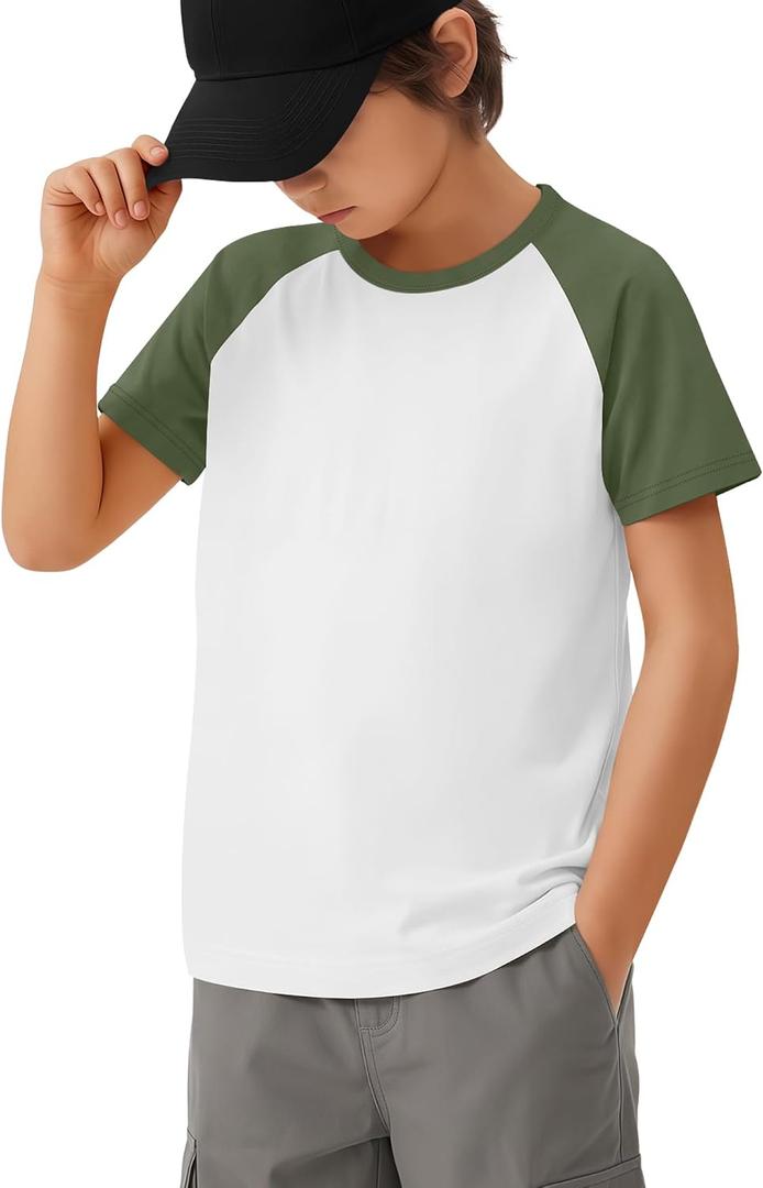 Yooo's Vivi Boys Baseball Tops | Baseball Tops, Crew Neck, Raglan Tees, Short Sleeve, Color-Block, Back to School, Basic, for Boys 5-14Y, Summer, Jersey