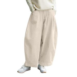 CHARTOU Women Corduroy Barrel Pants Wide Leg Vintage Mid Rise Y2k Baggy Boyfriend Pants (Large, Cream)
