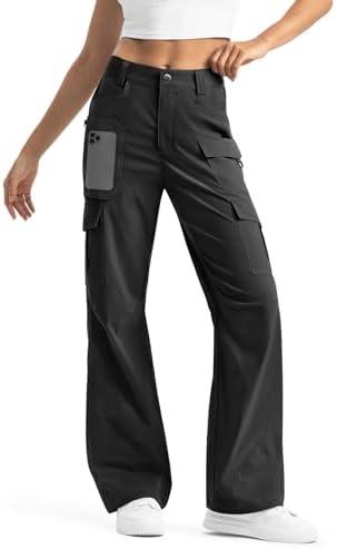 Moosehill Women's-Cargo-Hiking-Pants-High-Waisted Wide Leg Water Resistance Lightweight Stretch for Work Casual Outdoor, Size 8/M