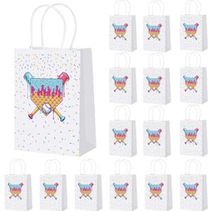 AmazingSpark 24 Pcs Baseball Ice Cream Drip Kraft Gift Party Favors Bags Baseball Ice Cream Drip Goodie Snack Treat Bags with Handles for Sport Team Gift Rookie of The Year First Birthday(Cute)