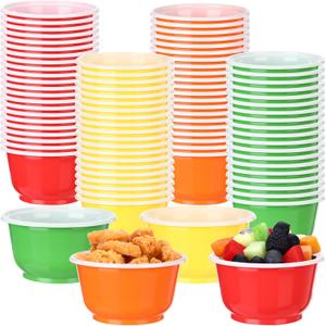 Patelai 100 Pack Snack Cup Bowls 13.5 oz Disposable Plastic Bowls 4 Colors Party Bowl Ice Cream Dessert Fruits Salad Containers for Serving Gathering Event Wedding Party Supplies