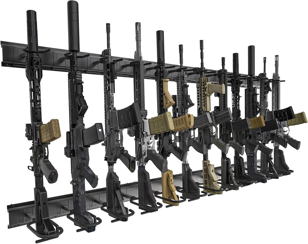 Gun Rack Wall Mount, Aluminum Alloy Racks for Wall, Adjustable 12 Slot Indoor Racks Securely Hold Shotguns Rifles Rack