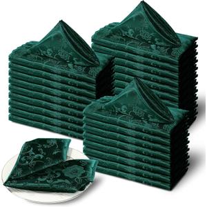 60 Pack Green Satin Cloth Napkins, 17x17 Inch Jacquard Napkins Damask Cloth Napkins Luxurious Satin Napkins for Wedding Banquet Party Restaurant Dinner Decoration