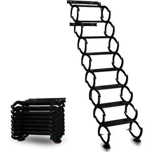 8 Steps Wall Mounted Folding Ladder, Indoor and Outdoor Step Ladders, Retractable Folding Stairs, Portable Camping Staircase, Pull-Down System Attic Ladder, for RV, Storehouse (Black, 8 Steps)