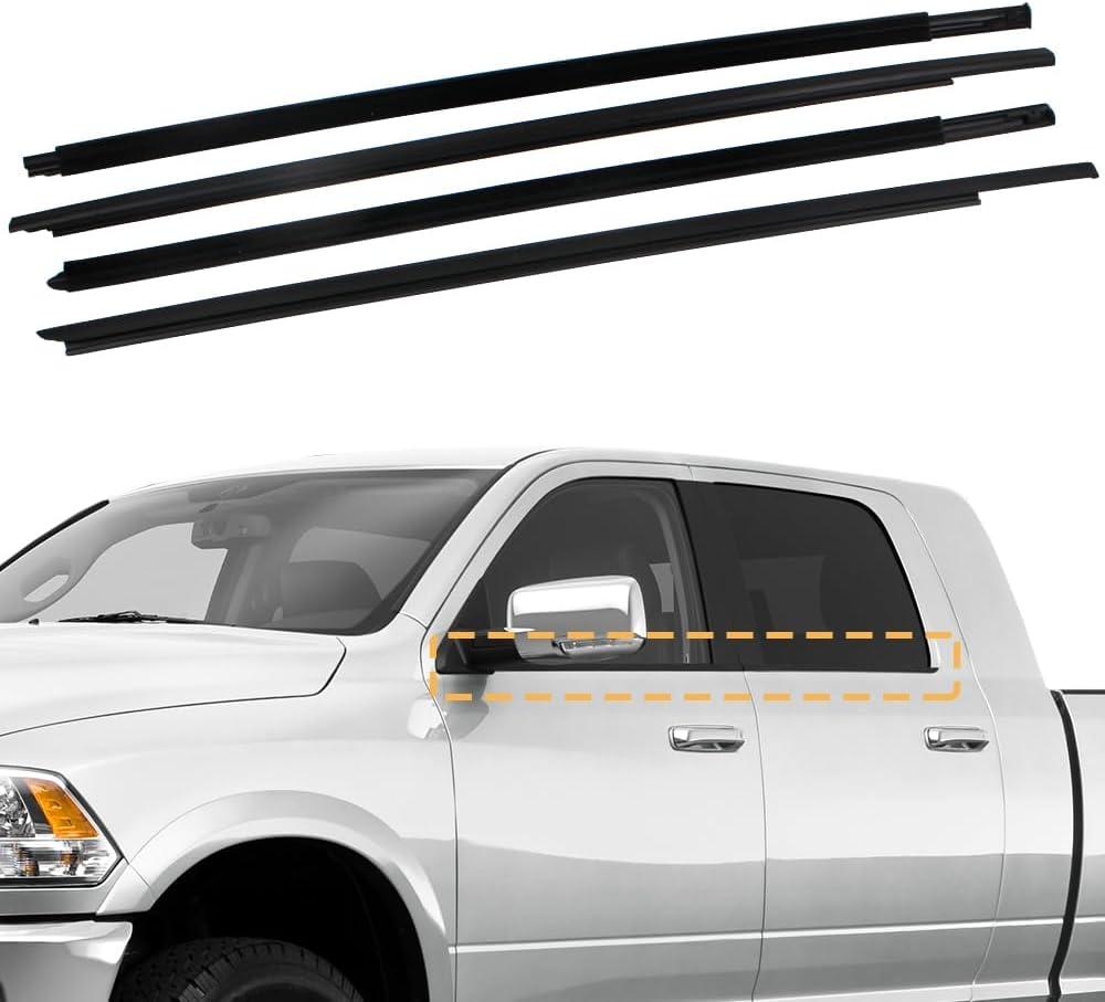 Weatherstrip Window Molding Trim Seal Belt Compatible with 2009-2023 Dodge Ram 1500 2500 3500 4500 5500 Crew Cab Replaces 55112376AH 55112377AH (Not Fit for Quad Style)