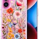ENDIY Cases Compatible with iPhone 16 Plus Case for Women Cute Phone Case Clear Design, 16 Plus Case Cool Kawaii Protective,Anemone Lily Leaves Flowers Florals Pink Red Spring