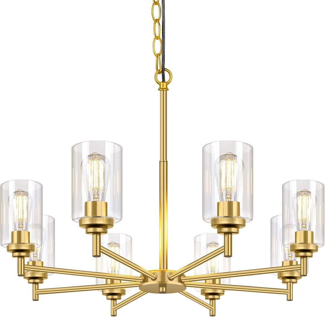 D33.5" Chandelier for Dining Room, 8-Light Gold Kitchen Light Fixture