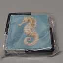 Seahorse Coasters Square Leather Drinks Coaster Set with Holder for Coffee Table Bar Home Decor 4 Inches Set of 6