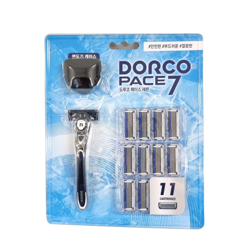 DORCO Pace7 7-Blades Razor Handle + Cartridges 11 with Case