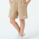 Haloumoning Boys Corduroy Shorts Kids Casual Elastic Waist Drawstring Summer Shorts with Pockets 5-14 Years (Beige)