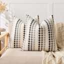 KINDREX Boho Throw Pillow Covers 20x20 Set of 2, Geometric Polka Dots Decorative Pillowcases for Couch, Sofa, Bed & Living Room,Gray White Neutral Textured Accent Home Decor
