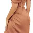 Womens Off Shoulder Split Bustier Corset Satin Dress Strapless Backless High Slit Bodycon Ruched Cocktail Party Dress (Gold, XL)