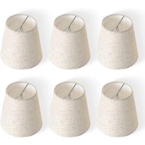 Set of 6 Chandelier Lamp Shades, 3.5x5x5.5in Natural Linen Clip-on Lampshades for Candelabra Bulbs, Perfect for Table, Wall & Ceiling Lamps, Beige Soft Glow for Home Decor & Warm Ambience