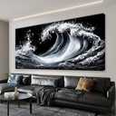 Suconvng White Sea Wave Abstract Wall Art For Living Room Artwork Canvas Art Wall Decor Painting Abstract Wall Decor Print Picture For Bedroom Office Hotel Decoration 24 X 48 Inch