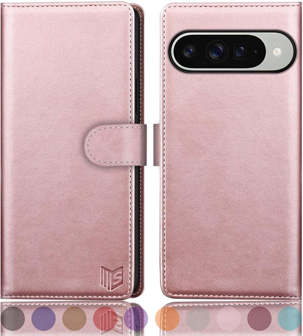 SUANPOT Compatible with Google Pixel 10/10 Pro 6.3" Wallet case with RFID Blocking Credit Card Holder,Flip Book PU Leather Protective Cover Women Men for Pixel 10 Phone case Rose Gold