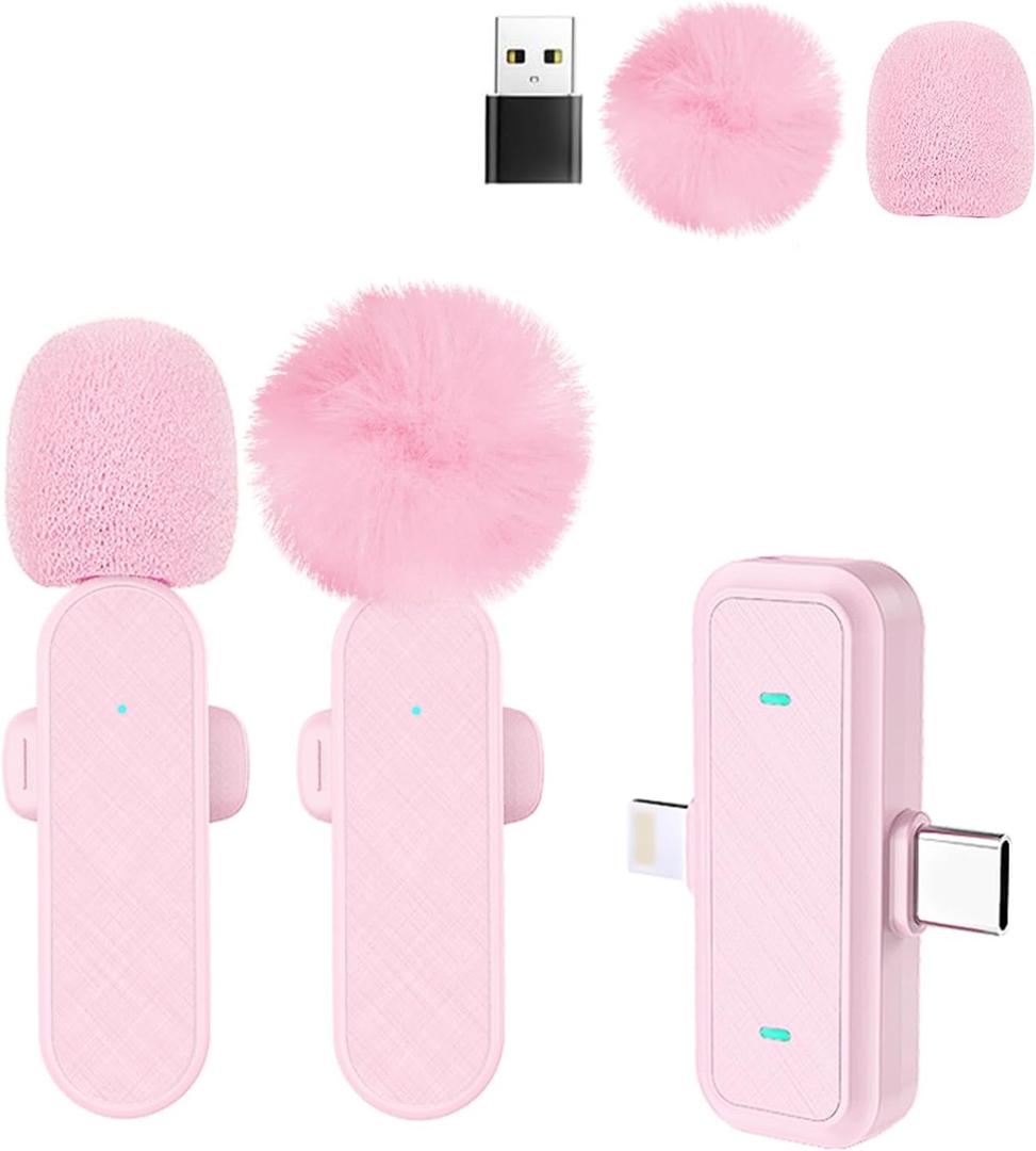 Tearstone Wireless Lavailer Microphone for iPhone, Android, Camera, Professional Wireless Mini Microphone, 4 in 1 Condenser Lapel Mic for Interview Video Podcast Vlog YouTube ASMR TikTok (2 Pcs) (Pink)