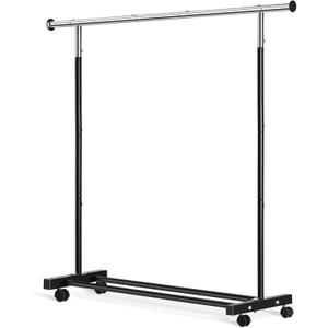 Clothing Rack, 55.51 Inch Heavy Duty Clothes Rack Rolling Garment Rack with Wheels and Bottom Shelf, 130LB Capacity Clothes Racks for Hanging Clothes, Coats, Shirts, Sweaters, Skirts, Black (Single)