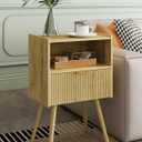 Nightstand,Modern Bedside Table with Storage Drawer and Open Wood Shelf, Accent Night Stand with Solid Wood Legs for Living Room, Bedroom and Small Spaces,Easy Assembly (Yellow Oak)