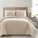 Lush Decor Hexagon Honeycomb Embroidered Textured Cotton 3 Piece Quilt Set, Full/Queen, Neutral