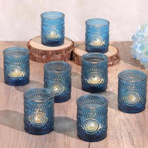 Blue Votive Candle Holder Set of 12, Glass Tea Lights Candle Holders for Wedding Table Centerpieces, Birthday Parties, Home Decor and Holiday Decor