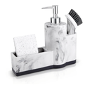 ZCCZ Sink Caddy Kitchen Organizer - Dish Sponge Holder with Soap Dispenser - Elegant White Marble Look Sink Tray - Compact Storage Solution for Kitchen Essentials and Accessories