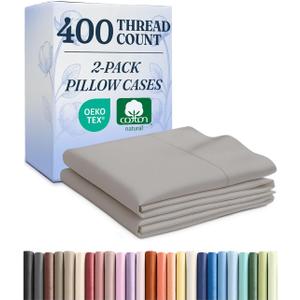 100% Cotton Pillow Cases Queen Size - Cooling, Breathable & Soft Pillowcase Covers Set of 2 - 400 Thread Count Cotton - Wrinkle Free - Machine Washable Protectors - Luxury Hotel Bedding - Light Grey