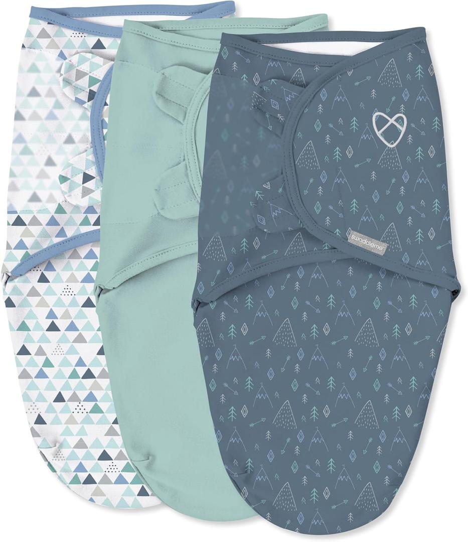 SwaddleMe by Ingenuity Original Swaddle with Easy-Change, 100% Cotton, Improves Sleep & Calms Startle Reflex, 3-6 Months, 3-Pack - Mountaineer