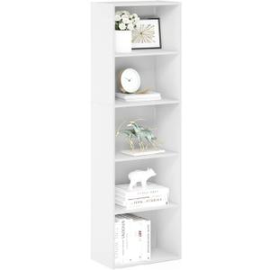 Furinno LUDER Book Shelf, 5-Tier Bookshelf, Bookcase with Open Shelves, 9.4 x 15.8 x 52, Easy Assembly, for Living Room, Bedroom, Home Office, White