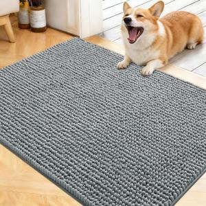 OLANLY Dog Door Mat for Muddy Paws 40x32, Ultra Absorbent Chenille Mud Doormat, Non-Slip Washable and Dirt Trapping Doormat for Indoor Entryway, Quick-Dry Indoor Pet Bed Mats for Dogs, Grey