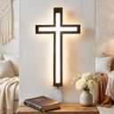 MoSavris Crucifix Wall Cross, Handmade Wood Cross with LED Light, Wall Decor for Faith and Blessing, Christian Gifts, 13 Inch