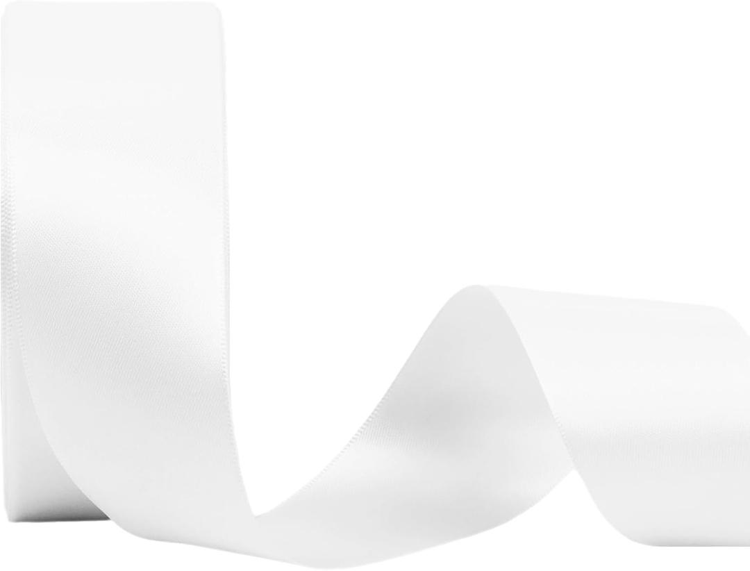 2 x LaRibbons White Ribbon 1 1/2 Inch 25 Yards Double Faced White Silk Ribbon for Flower Bouquet Crafts Gift Wrapping Wedding Party Decoration