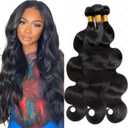 #1B Body Wave Bundles Human Hair 26 28 30 Inch Human Hair Bundles Unprocessed Virgin 3 Bundles Human Hair Extensions 100G Per Bundle for Women Natural Black