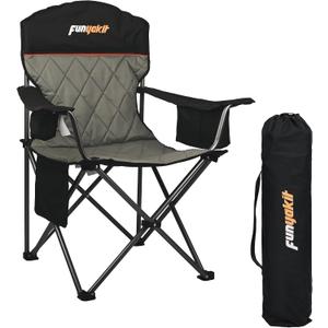 Heavy Duty Fully Padded Camping Chairs 350LBS Capacity Portable Chair Folding Chair with Cooler Bag and Cup Holder for Outdoor,Sports,Beach,Fishing, Hiking, Travel, Picnic, Backyard1PC, 18.5 inches