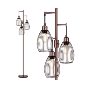 Dimmable Floor Lamp, 3 x 800LM LED Edison Bulbs Included, Farmhouse Industrial Floor Lamp Standing Lamp with Elegant Teardrop Cage Head Tall Lamp for Living Room Bedroom Office Dining Room - Brown