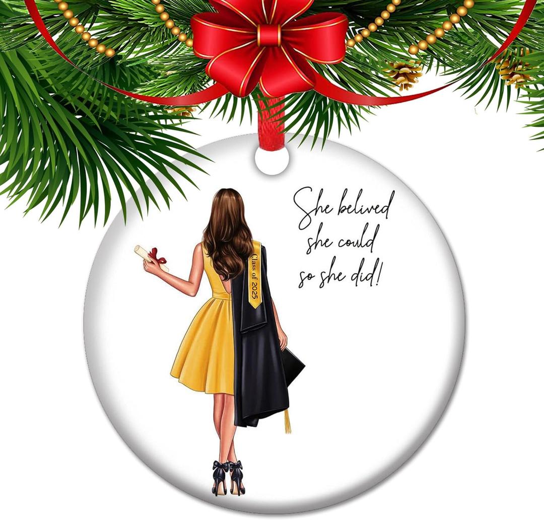 Graduation Gift for Her, New Semester Gifts, Ceramic Ornament Graduation Gift, She Believed She Could So She Did (V10)