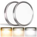 14 inch LED Slim Flush Mount Ceiling Light Fixture, 24W, 3000K/4000K/5000K Color Adjustbale, Dimmable Round Flat Panel Light Surface Mount for Kitchen, Bedroom, ETL Listed, Silver, 2-Pack