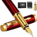 Zalantan Fountain Pen, luxury pens,Fine point smooth writing pens for journaling fancy pens with Gift Case 10 black ink cartridges an ink converte nice pens metal pen writer gifts（Red）