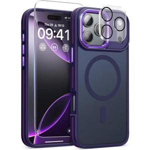Magnetic 3 in 1 for iPhone 17 Pro Max Case, [OmniDirectional Protection] with 1x Screen Protector + 1x Camera Cover, [Seamless Work with Magsafe] Protective Silm Case for iPhone 17 Pro Max Purple