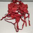 Lilosy Sexy Strappy Underwire Push Up Garter Belt Lingerie Set Harness Cutout Outfits Matching Bra Panty 3 Piece (Medium, Burgundy Red)