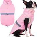 T'CHAQUE Tech Dog Fleece Vest Clothes for Large Dogs, Thermal Fleece Sweater with Leash Hole, Pet Sweaters with Reflective Strips, Stretchy Pullover Coats for Weimaraner Boxer, Fall/Winter(Pink, XL)