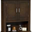 ChooChoo Wood Wall Cabinet with Doors, Medicine Cabinet with Adjustable Shelves Over The Toilet, Rustic Cabinet Wall Mounted for Bathroom, Kitchen, Living Room, Walnut