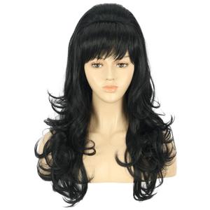 VGbeaty Women Long Black Beehive Vintage Married Housewife Bouffant 60s 70s Halloween Costume Cosplay Wig