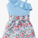 Kucnuzki Little Toddler Girl Clothes Off Shoulder Tank Top Ruffle Halter Shirt Floral Shorts 2 Piece Set Summer Outfits 2-3y
