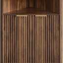 Corner Cabinet, Corner Storage with Fluted Panels and Adjustable Shelf, Modern Floor Cabinets for Small Spaces, Bathroom, Living Room, Kitchen, Walnut MCW23HT