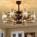 Moooni Crystal Chandelier Ceiling Fan Vintage Fandelier Luxury Caged Ceiling Fan with Light and Remote for Dining Room Living Room Bedroom Kitchen Farmhouse Entry, Black, Dia 34 inch, 8 Lights