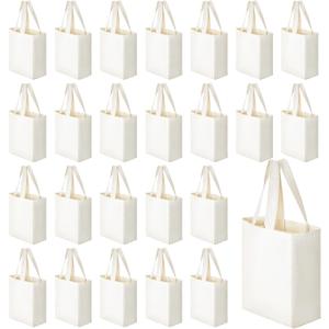 Amylove Mini Tote Bag Sublimation Blank Canvas Tote Bags Reusable Grocery Luggage DIY Sack Goody for Party Event(8 x 10 x 4 Inch,Natural Color,24 Pcs)